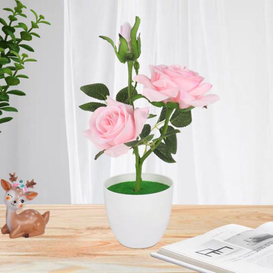 1 Set Artificial Potted Plant Cut Evenly Clear Texture Plastic Table Decor Simulation Rose Flower for Party