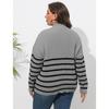 Женский осенне-зимний свитер большого размера в полоску в стиле пэчворк с полувысоким воротом на молнии