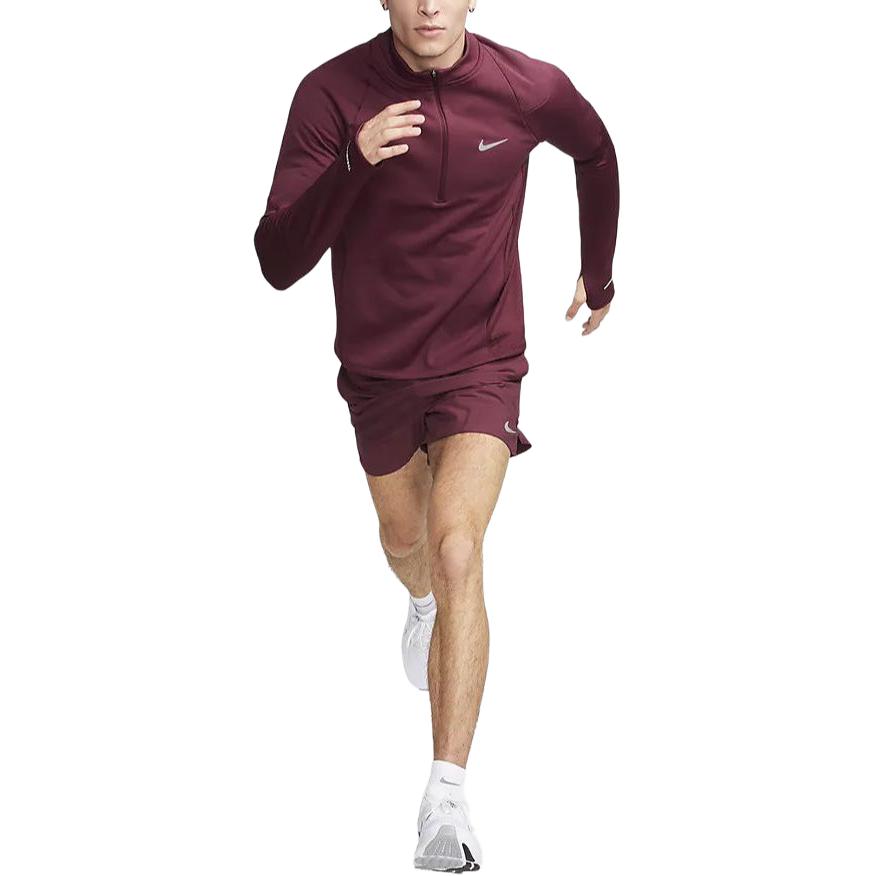 Nike Element Repel Solid Color Stand Collar Half Zip Casual Long Sleeve T-Shirt Men Tops Dark-Brown-Red FB8565-681