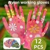6/12Pieces Colorful Floral Nylon Gardening Gloves with Palm Coating