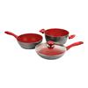 Flavor Stone 4-Piece Pot and Frying Pan Set, Red, Induction Compatible, 24cm Diameter [Official Japanese Product]