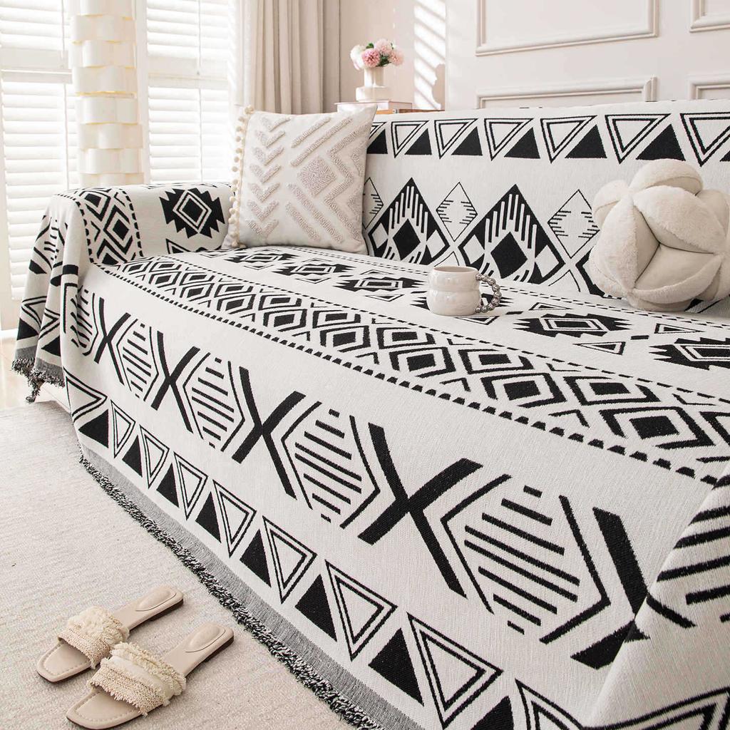 Чехол на диван Шенилловый чехол Геометрическое искусство Высокий стиль Четыре сезона Диванное полотенце Украшение для дома Нескользящий и Защита от зацепок