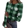 Women's Fashion Slim-Fit Round Neck Base Layer T-Shirt Christmas Print Long-Sleeved Top