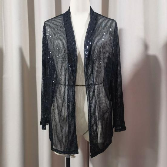 Женский кардиган с пайетками, пальто, блестящий открытый спереди, облегающий однотонный пиджак с длинным рукавом, уличная одежда для вечеринок, клубов, баров, выступлений на сцене