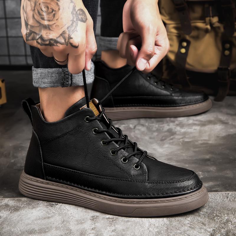 FashionSpring Autumn Mens Genuine Leather Ankle Boots Black Sneakers High Top Skate Shoes Men Casual Footwear Handmade Luxury Boots Man