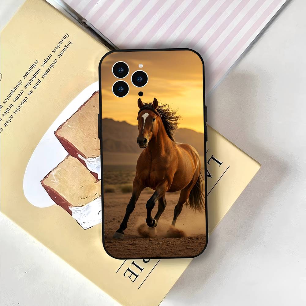 Животное Скачущая Лошадь Для IPhone 13,17,11,12,16,14,15,Plus,Pro Max Мягкий Силиконовый Черный Чехол Для Телефона