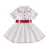 Kids Girls Summer Baseball Dress Striped Print Button Short Sleeve Dress with Belt for Toddler Cute Clothes