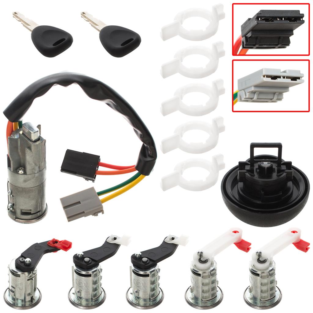 Renault Master II 1998- complete ignition switch + 5x lock inserts + fuel filler cap set