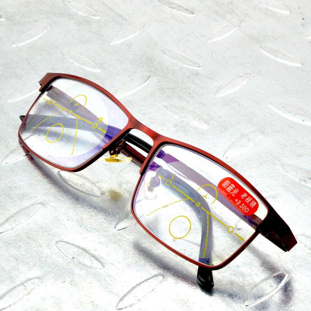 Красный цвет, прямоугольная оправа во всю оправу, Spring Temple, анти-голубые линзы, женские прогрессивные мультифокальные очки для чтения Добавить +0,75 к добавлению +4