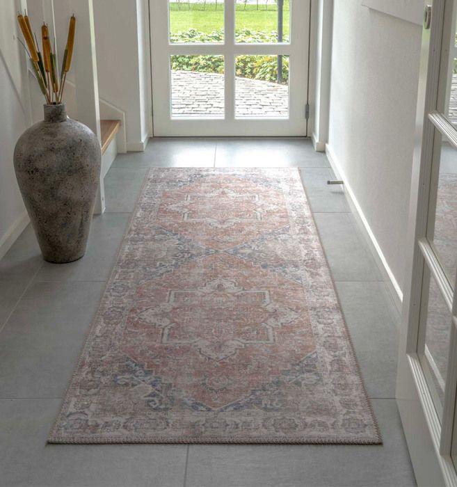 Tapis d'entrée vintage 80x200 cm en polyester orange et bleu - FAGUO