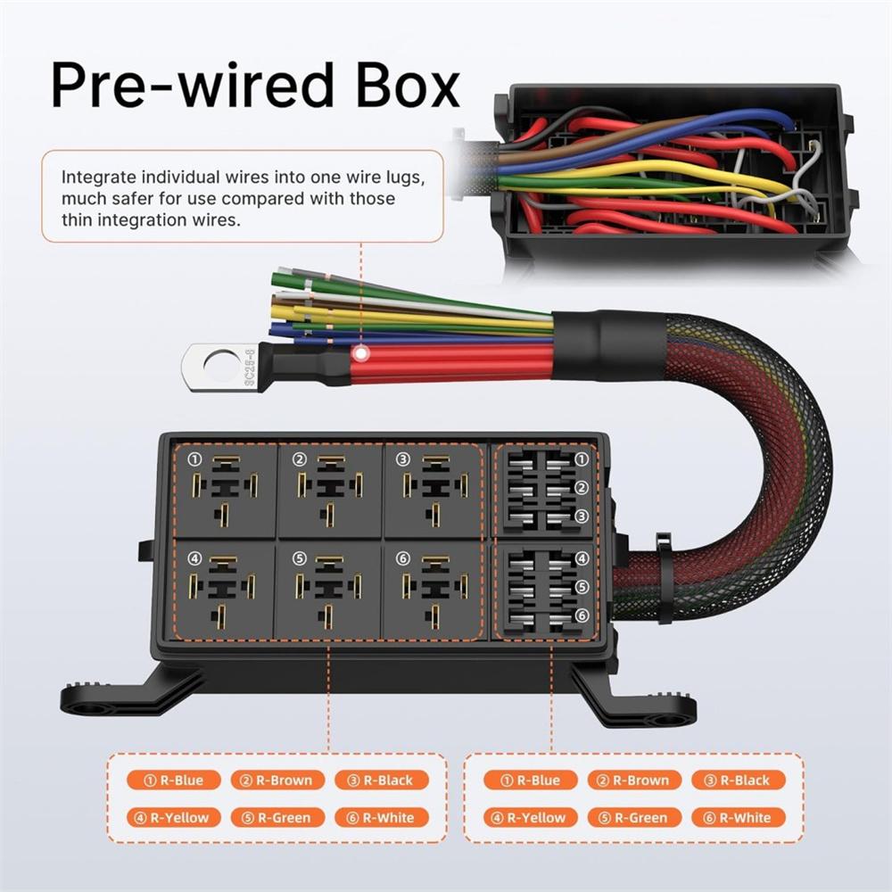 12V 40A 5-Pin Relay Box 6 Way Pre-Wired Relay Fuse Box For Automotive Car Marine