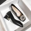 Новые женские туфли Весна Девушка Квадратный каблук Туфли-лодочки Модные туфли на высоком каблуке OL Кристалл Кожа Повседневная обувь 35-43