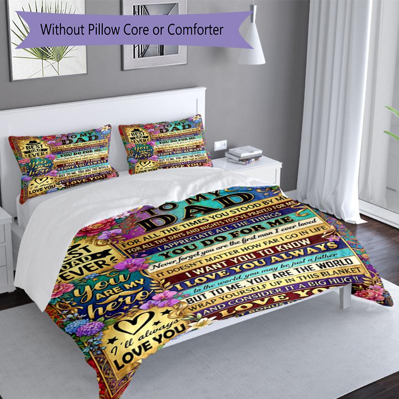 Love Dad Always 3‑Piece Bedding Set,Soft Duvet Cover with 19 Pillowcases,Multi‑Scene Home Dorm Use,Ideal Gift for Birthday & Holiday