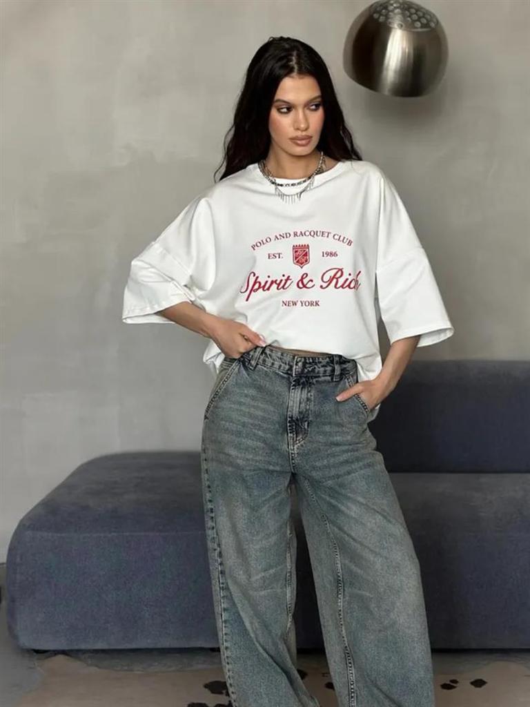 Luxury European and American Mid-Length Printed Summer T-Shirt, 2025 Trendy Short-Sleeve Style