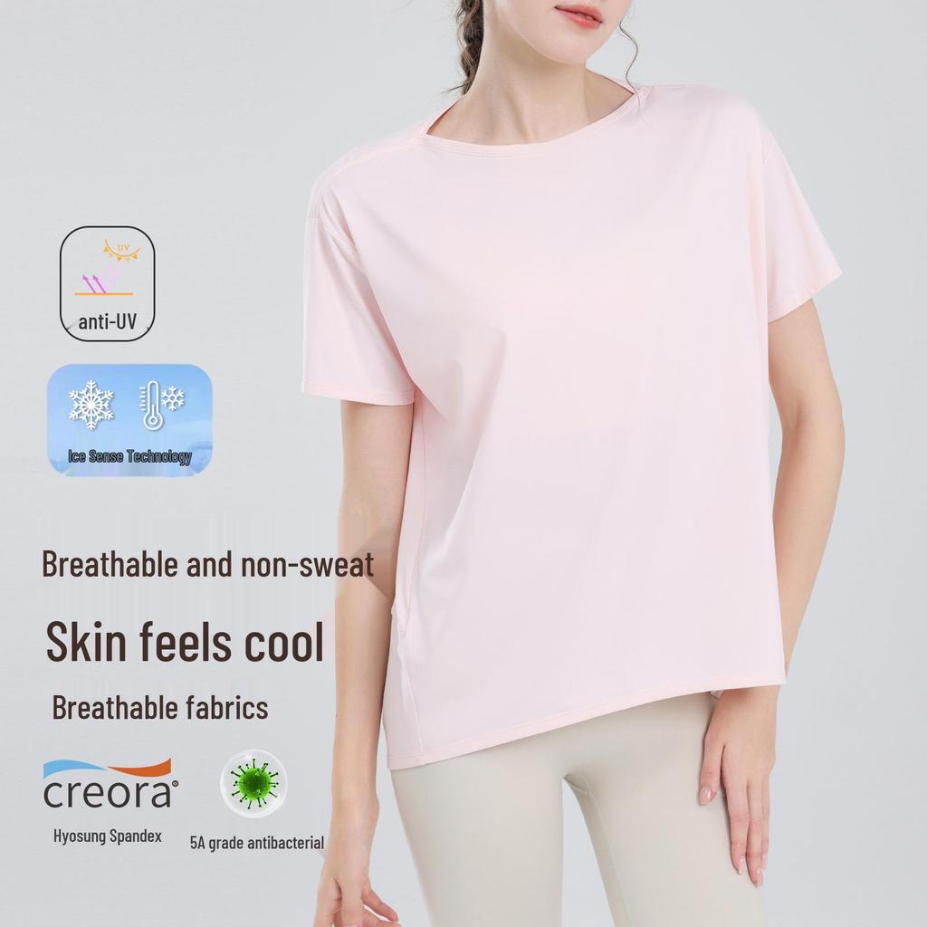 Женский спортивный жилет телесного цвета: Свободные, закрывающие бедра, стройнящие топы для йоги и летние тренировочные футболки с короткими рукавами.