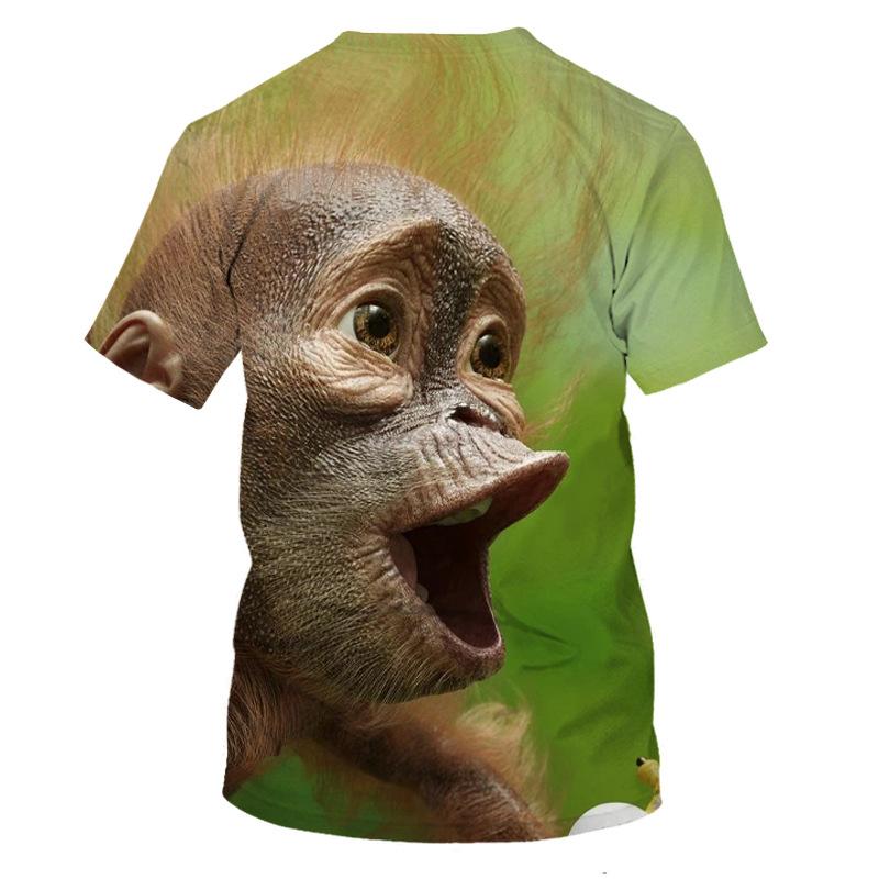 Летняя футболка с коротким рукавом для мужчин, 3D цифровой принт, животное, обезьяна, круглый вырез, свободная посадка, мужские базовые рубашки