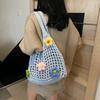 Simple Multicolor Flower Woven Bag Hollow Bohemian Style Knitting Tote Bag Large Capacity Handbag Hollow Shoulder Bag Seaside