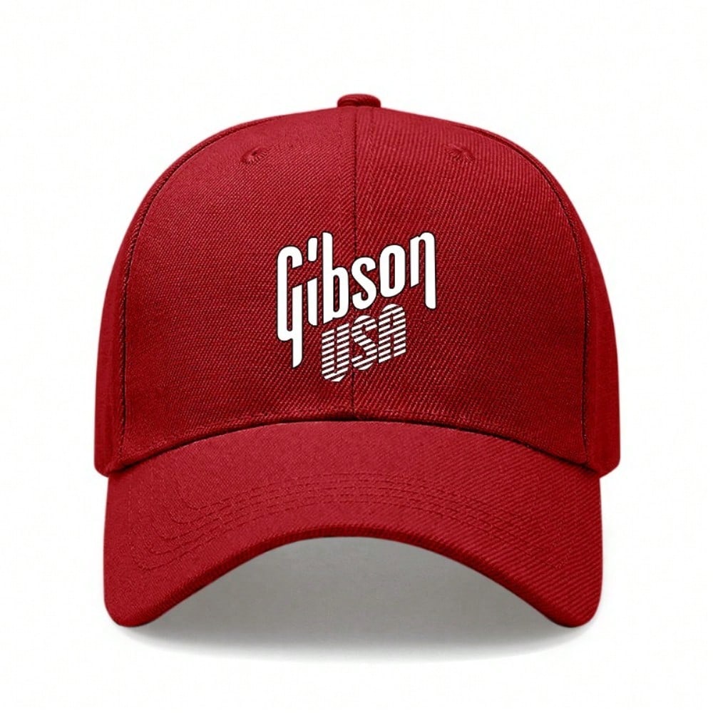 [Черная бейсболка] Унисекс с принтом «Gibson USA», полиэстер, регулируемая, дышащая, легкая, повседневная, уличная одежда, для ежедневного ношения, бейсболка