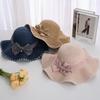 Hat Women's New Summer Wave Big Brimmed Grass Hat Versatile Bow Sunscreen Beach Women's Grass Hat
