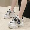 Fashion 9.5CM Women Platform Sneakers Lace-up Autumn Sports Dad Shoes High Top Chunky Casual Shoes Woman Thick Bottom Mesh White Shoes