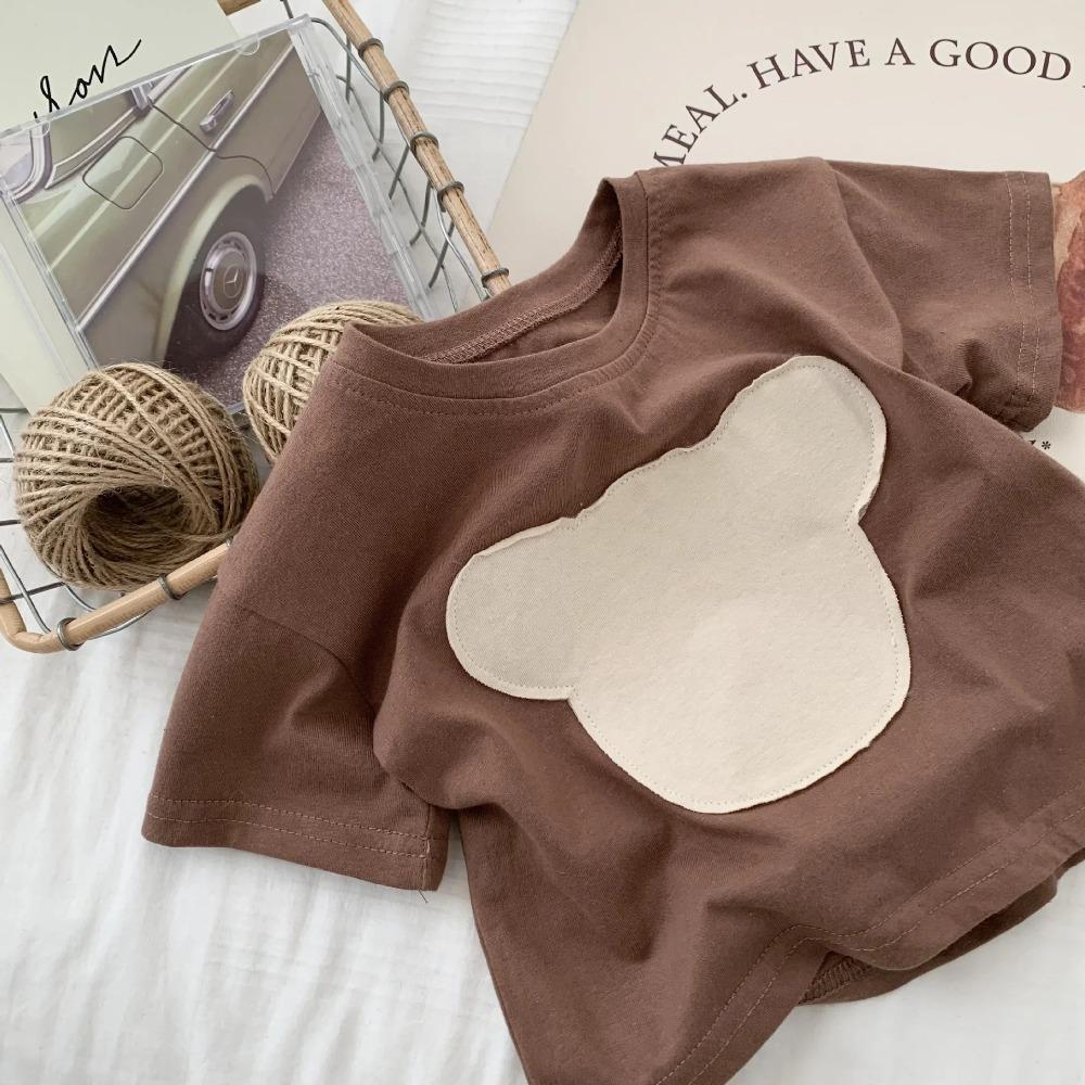 Футболка с героями мультфильмов, детские хлопковые топы с милой нашивкой в ​​виде медведя для девочек, модная спортивная рубашка для мальчиков, детская летняя одежда для детей 0–6 лет