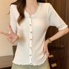Women Sweaters Pullovers 2025 Summer Short Sleeve V-Neck White Black Knitted Sweater Women Tops Pullover JJ173