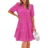 Women's Hollow Out Eyelet Dress Casual Short Sleeve V-neck Midi Dress Summer Beach Tiered Flowy A-line Sundress
