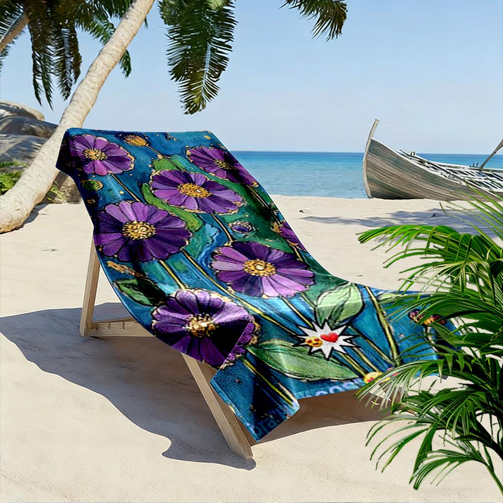 Purple Flowers Artistic Design Beach towel quick-drying for travel outdoor sports jogging beach and swimming