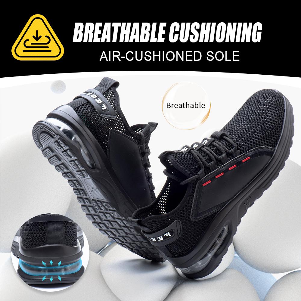 Men's Summer Mesh Safety Shoes Steel Toe Anti- Crush Breathable Lightweight Work Shoes Knitted Upper Kevlar Insertion Proof