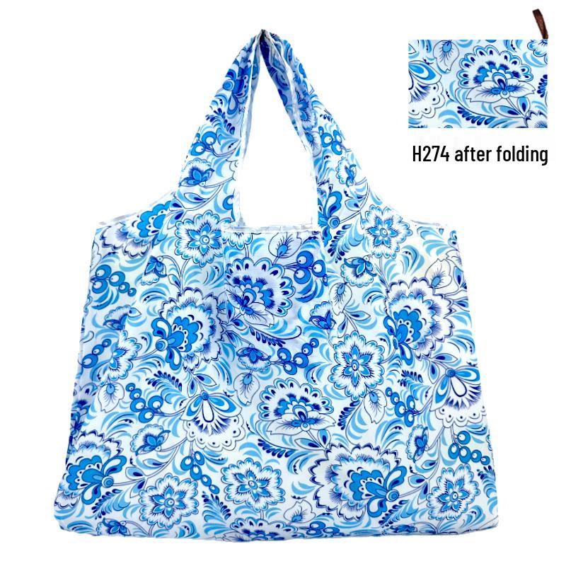 Складная сумка-тоут для продуктов - Большой вместимости, с принтом в юго-восточноазиатском стиле