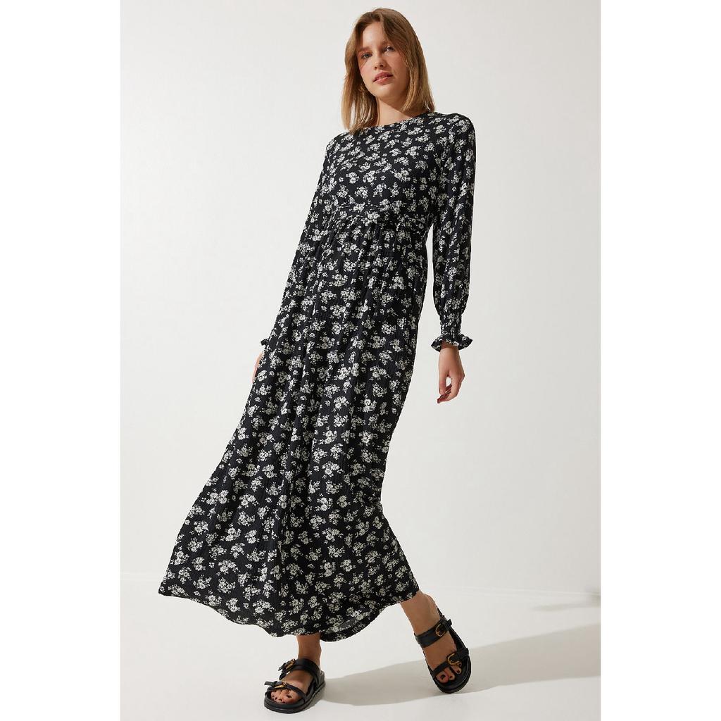 Women's Sky Blue Floral Summer Long Knitted Dress Dd01322