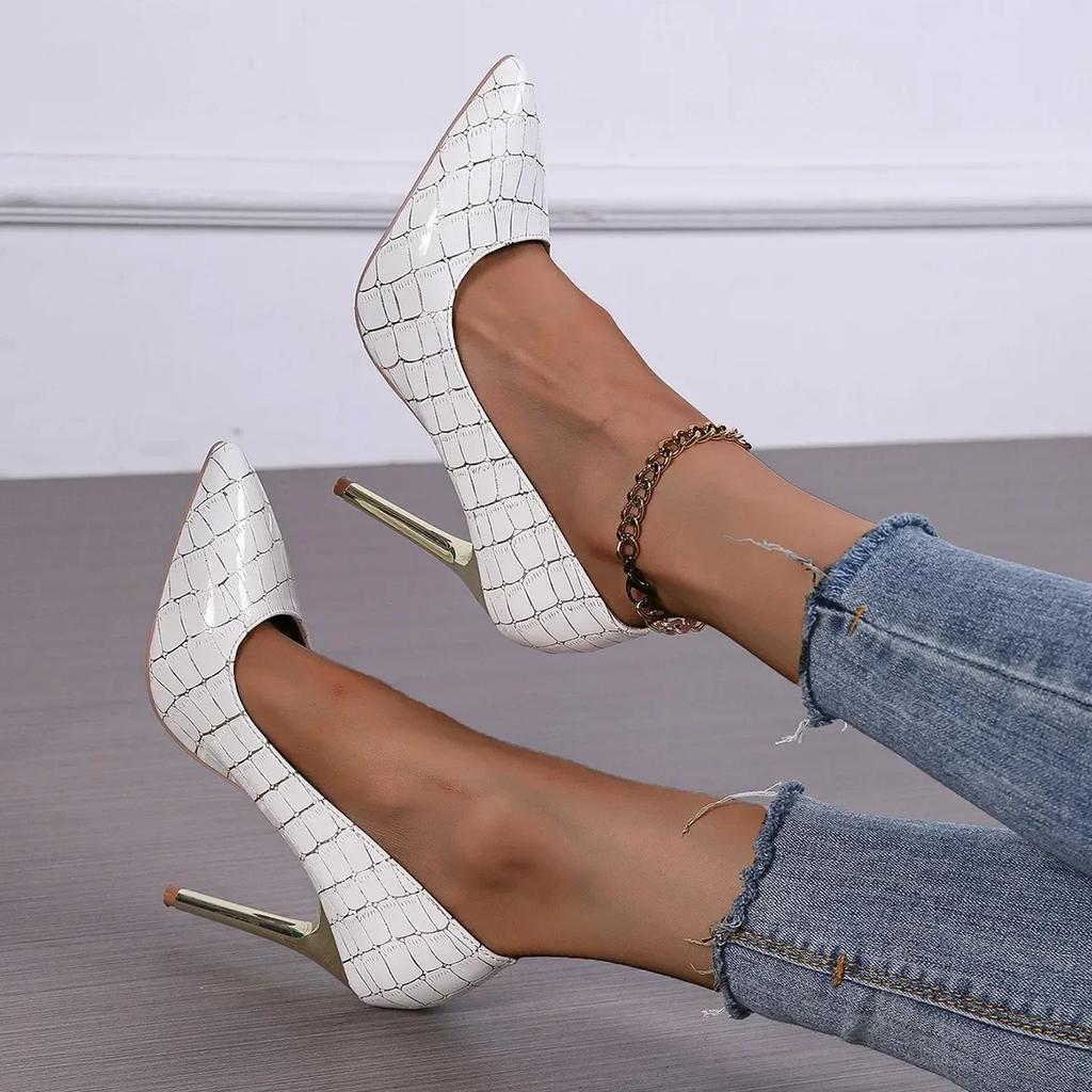 Женские туфли-лодочки из змеиной кожи, лакированная кожа, супервысокий каблук, свадебная обувь, сексуальная дизайнерская обувь, острый носок, высокий каблук, женские 35-43