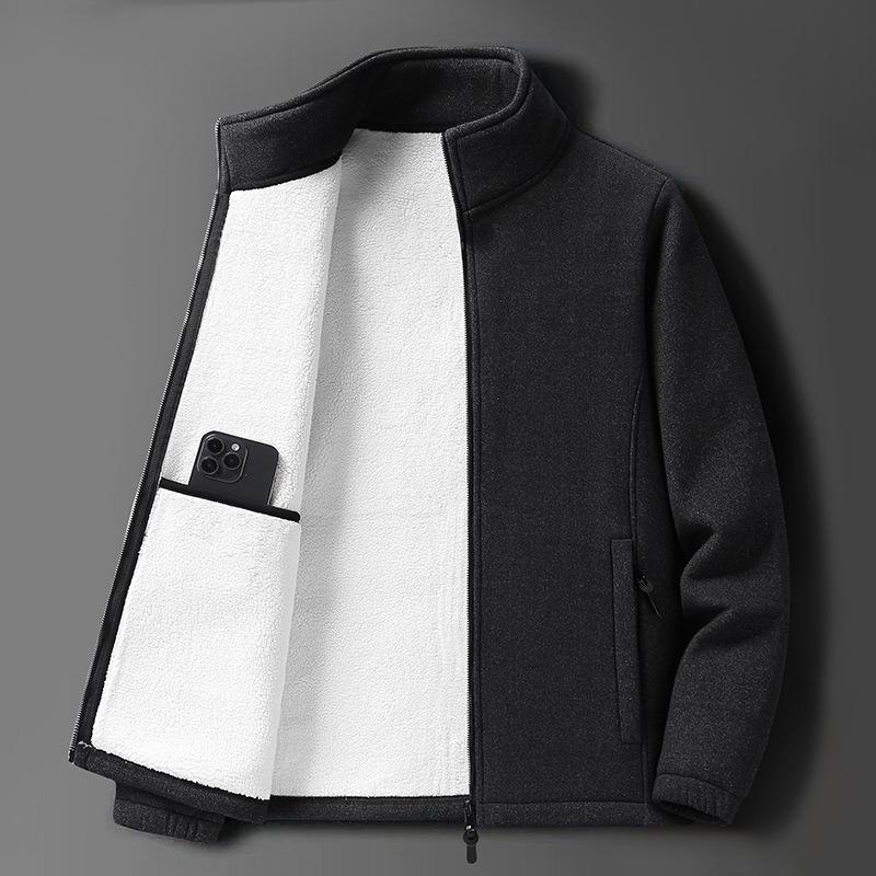 Мужская флисовая куртка из овечьей шерсти - Осень/Зима, на бархатной подкладке, толстая теплая верхняя одежда для мужчин среднего и пожилого возраста.