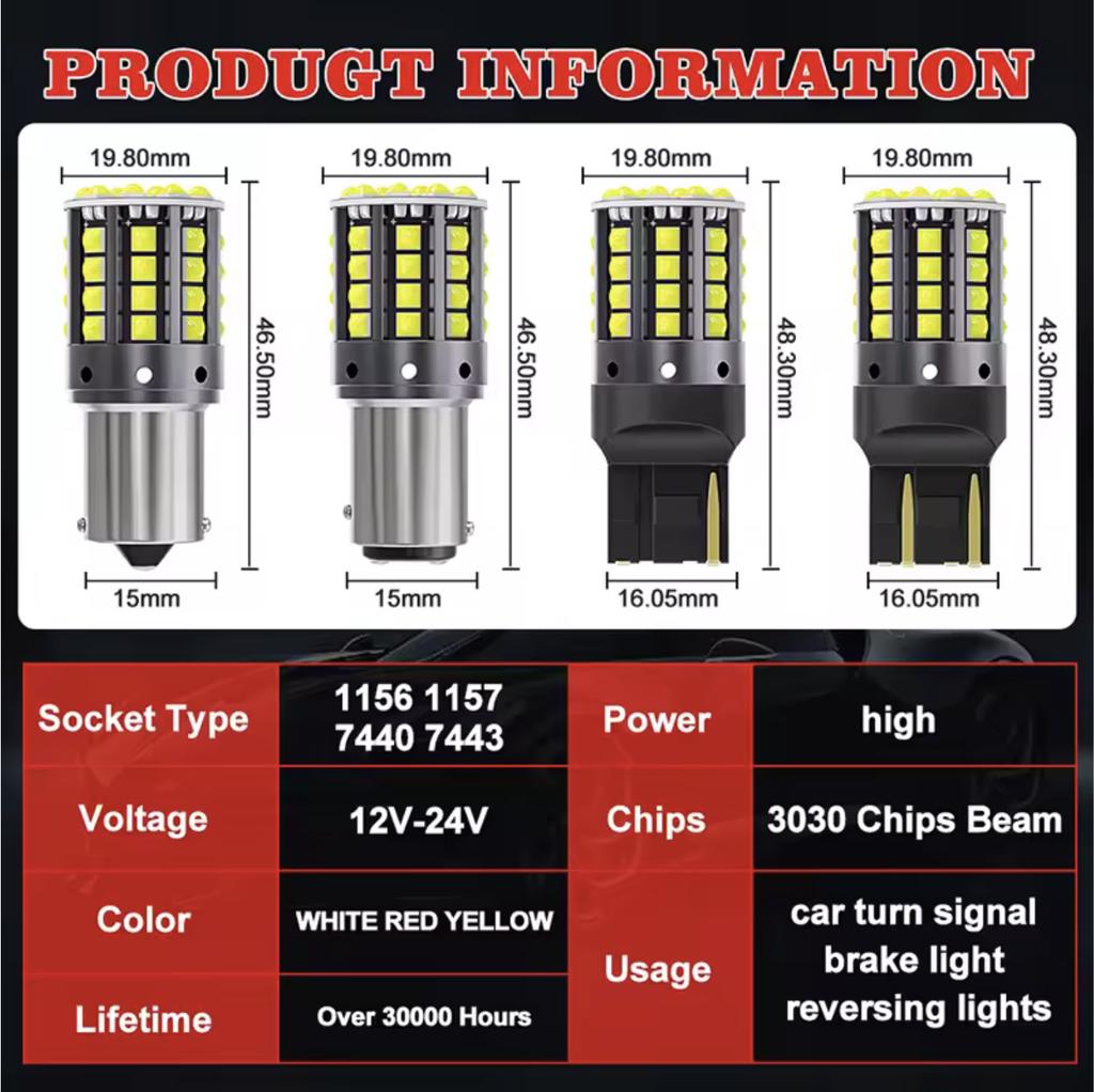 Лампочки для поворотников, стоп-сигналов, заднего хода 1156 BA15S P21W BAU15S PY21W 1157 BAY15D P21/5W Светодиодные Canbus 3030 44 светодиода 7440 7443 W21W T20