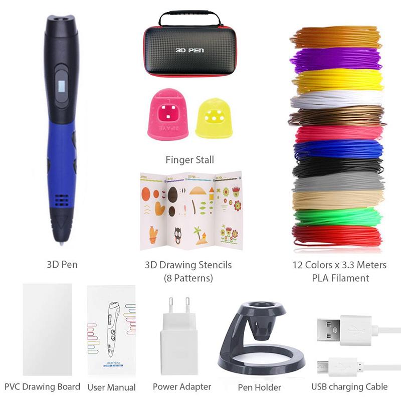 Ручка для 3D-печати с 12 цветами PLA Filament Support ABS / PLA Filament Kids DIY Drawing Gift с ЖК-дисплеем