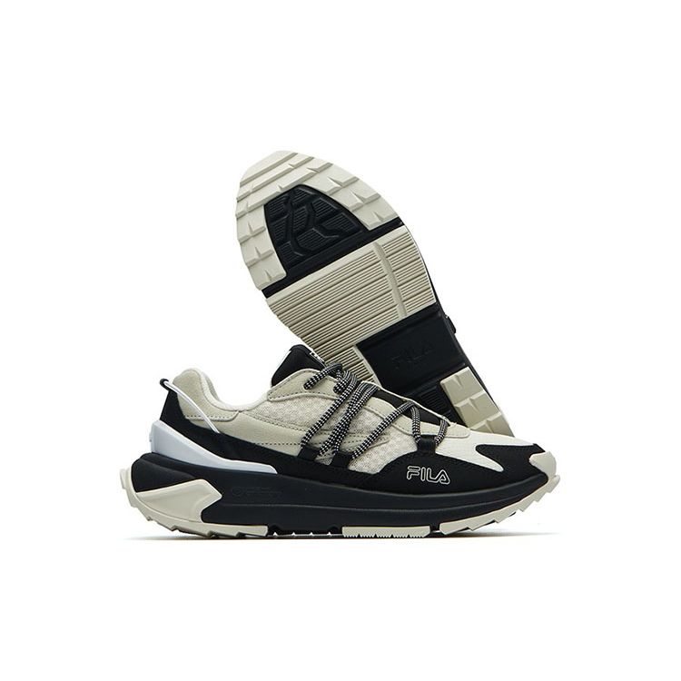 Fila Fusion Corsa Ткань Кожа нубук Коровья кожа Ретро Универсальные Повседневные Низкие Кроссовки Папы Женские кроссовки Бежевый Черный F12W134145FVB