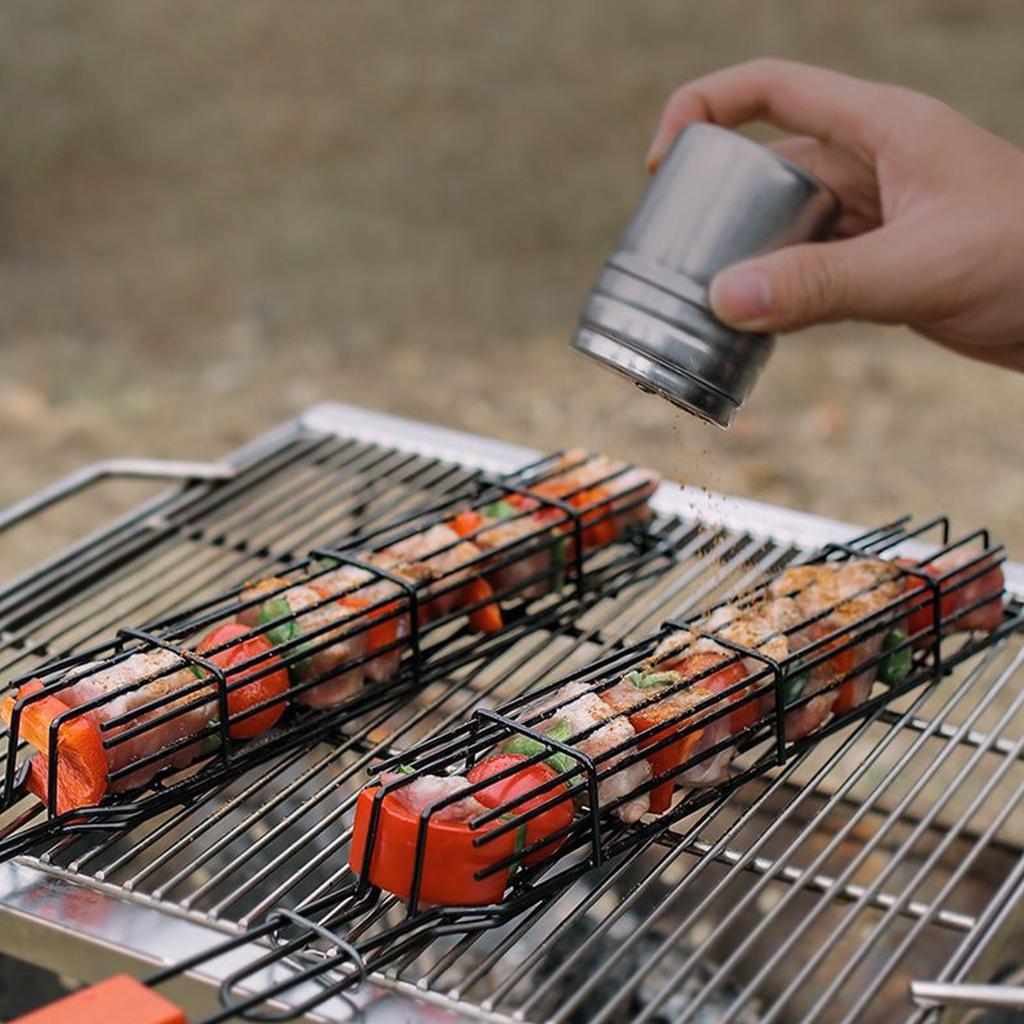 Outdoor Wooden Handle Barbecue CageCamping Meat And Vegetable Barbecue Grill Net RackPicnic Grilling ToolsCharcoal Sausage Racks