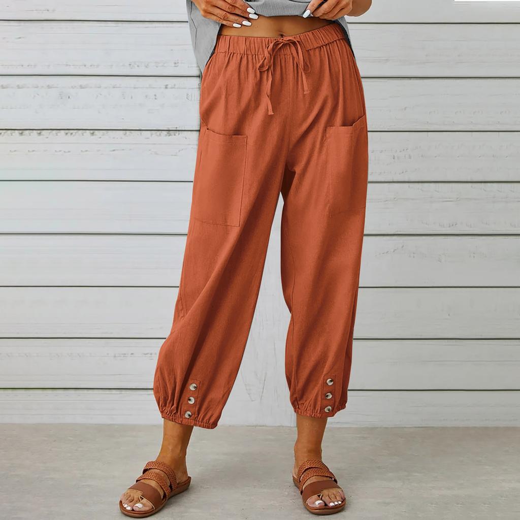 Vintage Boho Cotton Linen Pants for Women Summer Pockets Thin Beach Trousers Woman Casual High Waist Loose Harem Pants