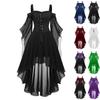 Women Casual Plus Size Cold Shoulder Dress Solid Color Chiffon Butterfly Sleeve Gothic Dress