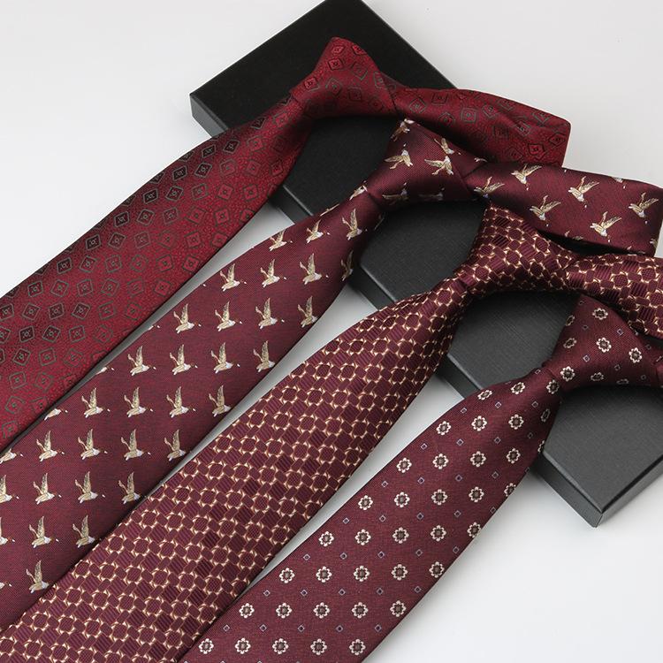 Tie Wedding Groom Business Men Retro Pattern Dress Burgundy Hand Style 8Cm Hand Tie