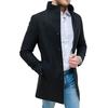 Men Fall Winter Coat Stand Collar Mid Length Single-breasted Pockets Long Sleeve Solid Color Slim Fit Mid Length Thick Men Trench Coat Jacket