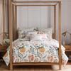 Floral Dusty Rose Quilt Set - Twin Size with Standard Sham - Ochre, Blue, Green, Brown Tones - Bedding Ensemble