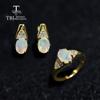 New Arrival Jewelry Set Oval 6*8mm Natural Ethiopia Opal Ring Earring 925 Sterling Silver Fine Jewelry Women's Wife Nice Gift