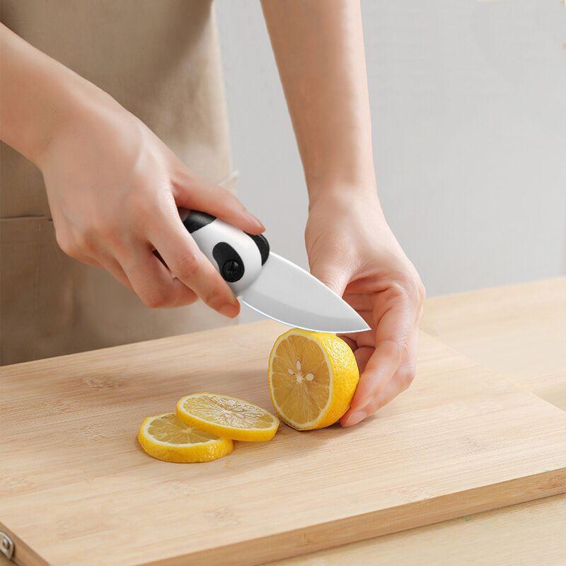 Cute Cartoon Ceramic Cutter Plastic Handle Folding Fruit Knife Kitchen Kids Auxiliary Knives Mini Portable Sharp Knife Peeler
