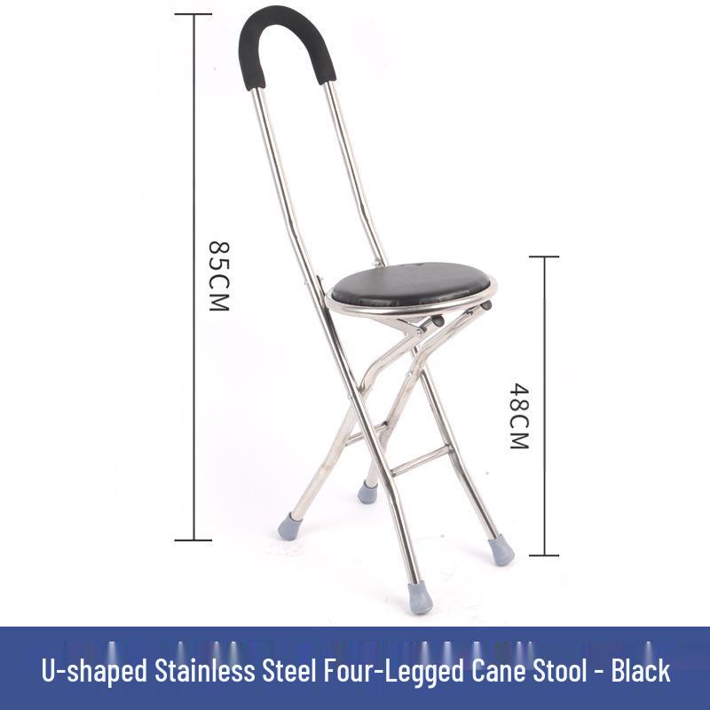 Multi-functional Anti-slip Folding Cane Stool for Elderly – Lightweight and Four-legged Chair for Outdoor Walking