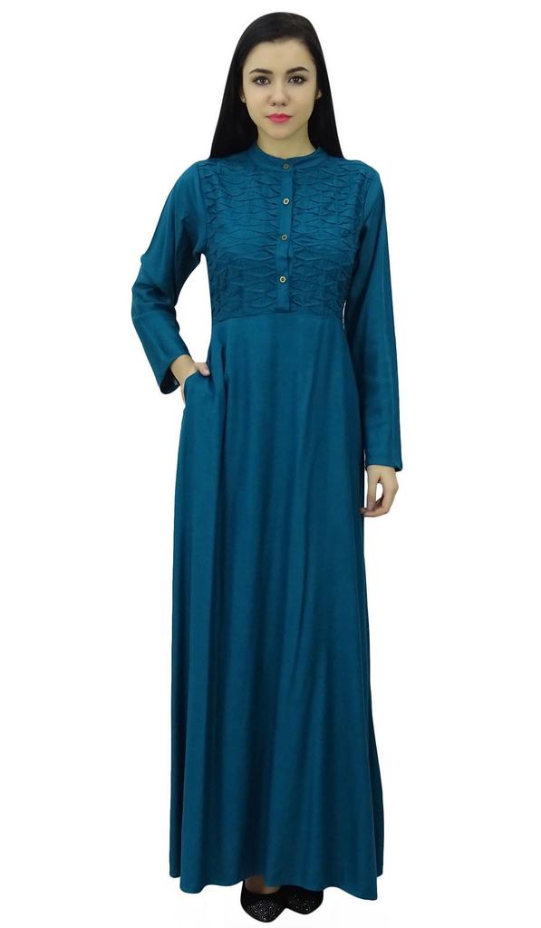 Bimba Женское платье-джильбаб с воротником-стойкой и карманами, длинный рукав