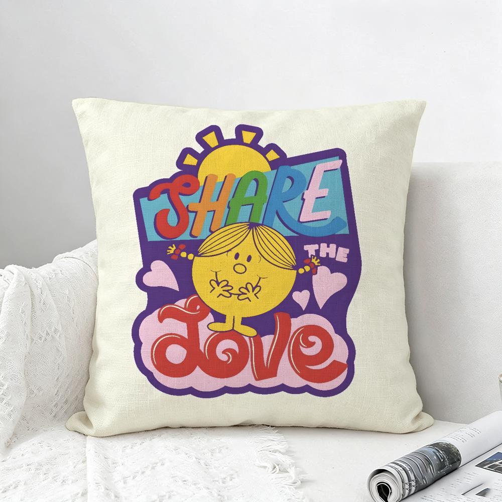 Cartoon Mr Men and Little Miss Cushion Cover Natural Linen Pillowcase Set AllinOne Decor for Sofa Bedroom  Chair