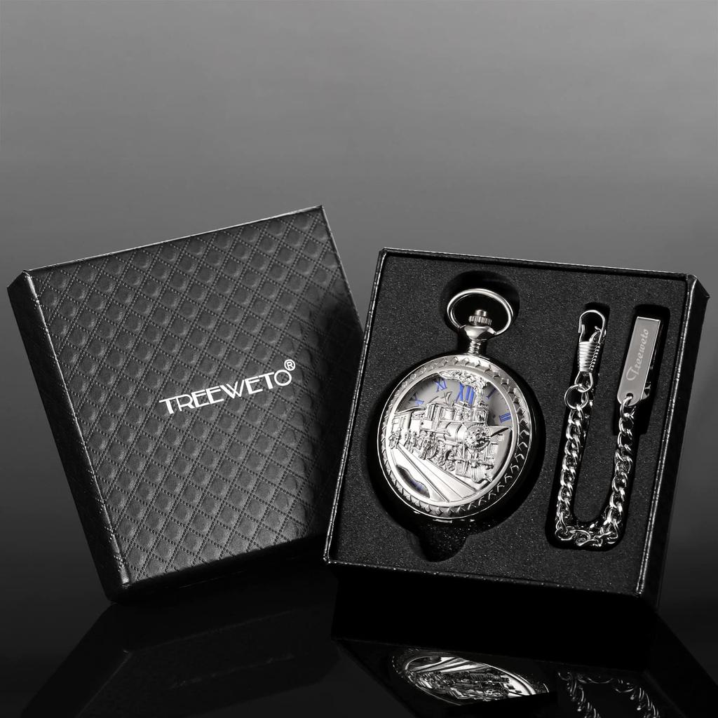 TREEWETO механические карманные часы железнодорожные антикварные скелетонированные римские цифры серебро с цепочкой