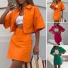 2Pcs/Set Women Shirt Skirt Set Lapel Short Sleeve Buttons Placket Shirt High Waist Short Skirt Set Solid Color Outfit