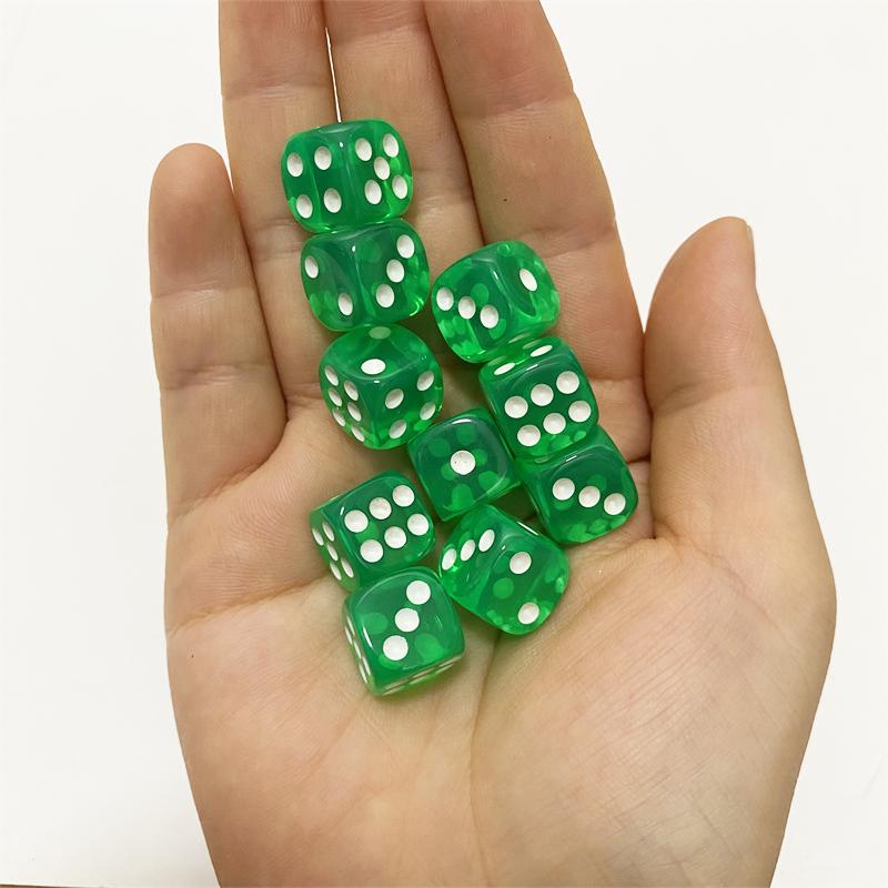 10Pieces/Lot 12mm Clear Acrylic 6 Sided D6 Point Dice With Round angle Dice For Club/Party/Family Board Games